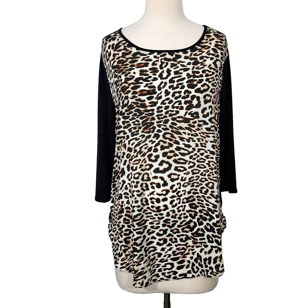 by Chico's Tunic Top Comfy Soft Leopard Print Size 2 Womens Large 3/4 Sleeve